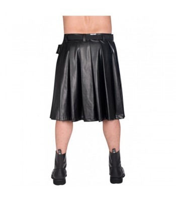 Men Pistol Short Black Sky Kilt | Gothic Faux Leather Alternative Skirt